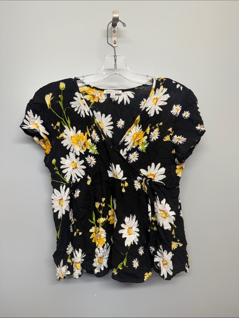 Anthro Patrons of Peace Black Floral Daisy Wrap Blouse